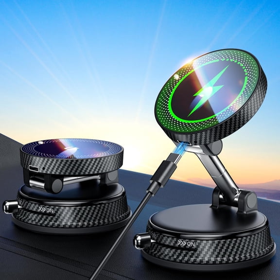 15W Fast Charging Car Phone Holder, [Strong Magnetic & Upgraded Vacuum Suction Cup] 360 Rotation Auto Phone Holder, Car Mount Wireless Charger for Magsafe iPhone 17-12 Series