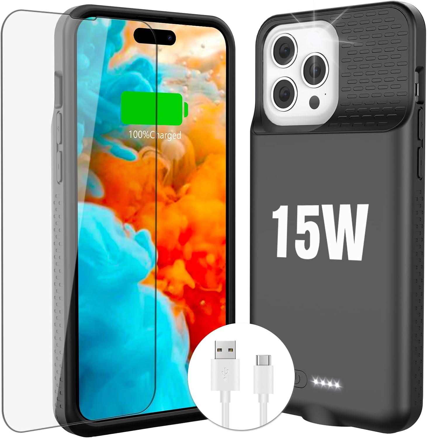 15W Fast Charging Case for iPhone 15 Pro Max/15 Plus,Real 8000mAh Smart