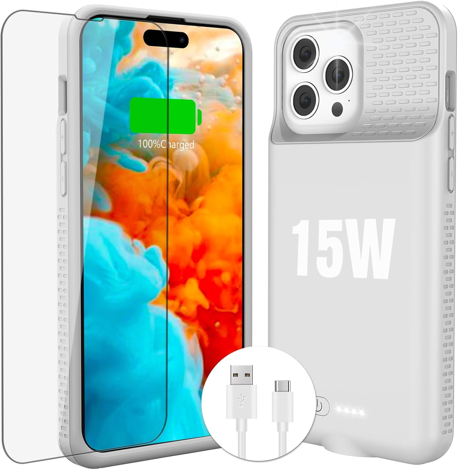 15W Fast Charging Case for iPhone 15 Pro Max/15 Plus,Real 8000mAh Smart