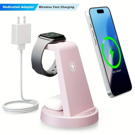 15W Fast Mag-Safe 3-in-1 Wireless Charging Stand: Works with iPhone & Wireless-Charging Android Devices | Perfect for Bedside/Office Desk | Ideal Independence Day & Birthday Present