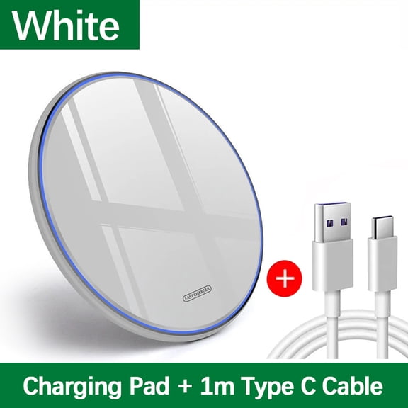 15W Fast Qi Wireless Charging Pad Kit, 2 Color Round Tempered Glass Wireless Charger with 1M USB Type-C Cable, Universal Fast Charging Station for Qi-Certified Smartphones