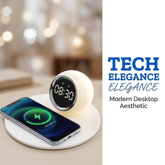 15W Fast Wireless Charger with alarm clock, touch night light, LED digital clock, three-color soft lighting. Ideal for bedroom/office, compatible with Qi-enabled phones & earbuds