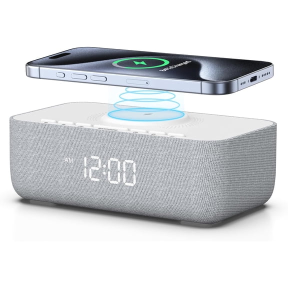 15W Fast Wireless Charging Alarm Clock with White Noise Machine 20 High-Fidelity Sleep Sounds Gradual Wake & Unlimited Snooze 0100% Dimmable Digital Clock for Bedroom & Office