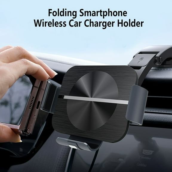 15W Fast Wireless Charging Car Holder for Foldable Phones | Auto Clamping Design, Fits Galaxy Z Fold 6-2/S22 Ultra & iPhone 16-13 Pro Max