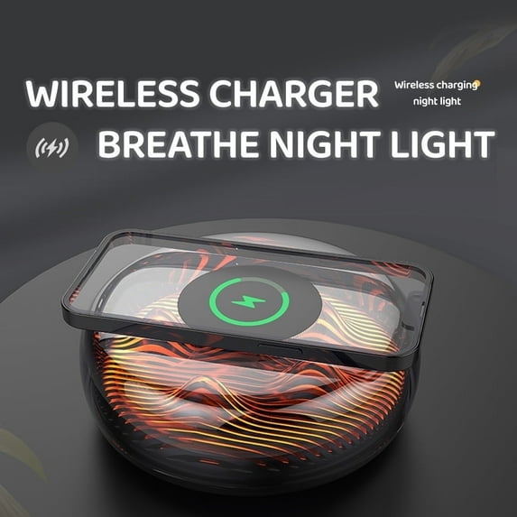 SonicNest 15W Fast Wireless Charging Dock with Circular Glass Indicator & Alarm Clock, Black