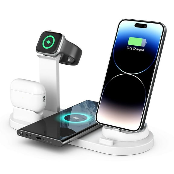 15W Fast Wireless Charging Stand - 360° Rotatable Charging Dock Station Multi-Interface for iPhone/Apple Watch/AirPods/Android