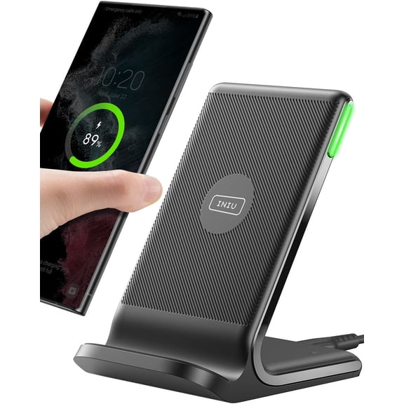 15W Fast Wireless Charging Stand with Sleep-Friendly Adaptive LightQi-Enabled Charger Station Compatible with iPhone 17/16/15/14/13/12 Pro Max, Galaxy S25/S24/S23/Note 20, Google Pixel and More, Bla