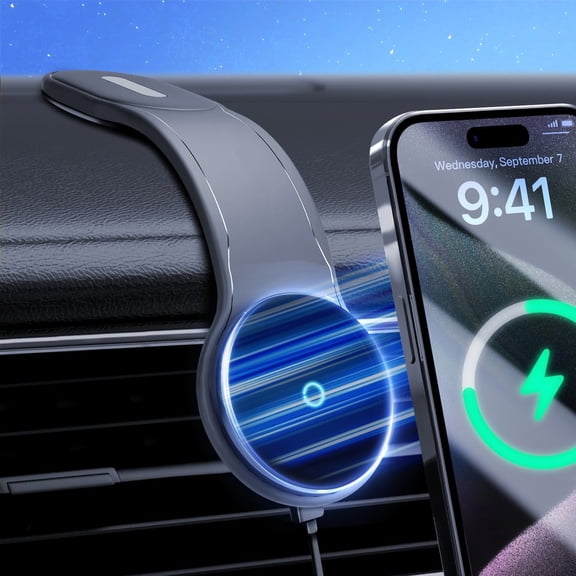 15W Folding Magnetic Wireless Car Charger, Fast Charging Holder for iPhone Samsung Android