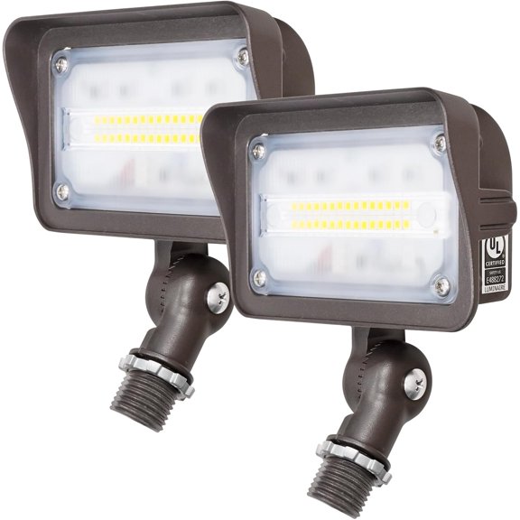 15W LED Flood Lights Outdoor, Dusk to Dawn Security Light, with Anti-Glare Guard, 120V 3000K 1560LM Waterproof Landscape Lighting, Aluminum Light Fixture, 1/2" Knuckle Mount, 2 Pack, UL Listed