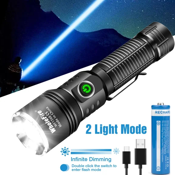 15W LED Rechargeable Flashlight Adjustable Focus Flashlights Waterproof Flash Light with Battery for Emergencies Camping