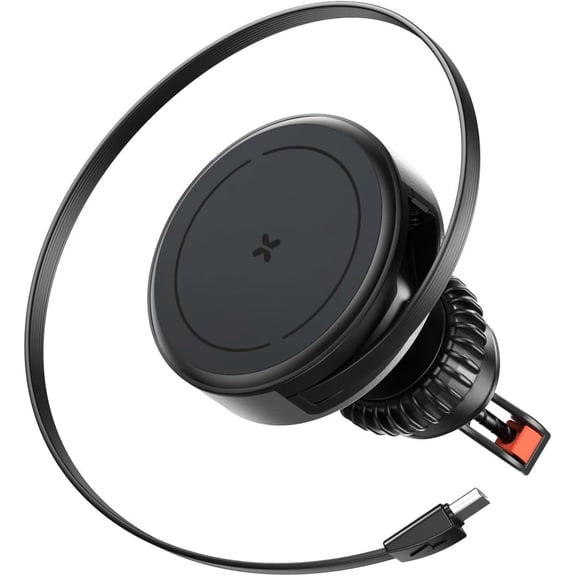 15W Mag Safe Car Mount Charger with Retractable Cable for iPhone 16/15/14/13/12 Pro Max, Magnetic Wireless Car Phone Holder with 360 Rotation, Strongest Magnets, Universal Air Vent Clip for All Cars