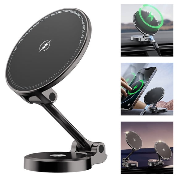 15W Magnetic Car Wireless Charger Holder 360 Rotation Foldable Phone Stand
