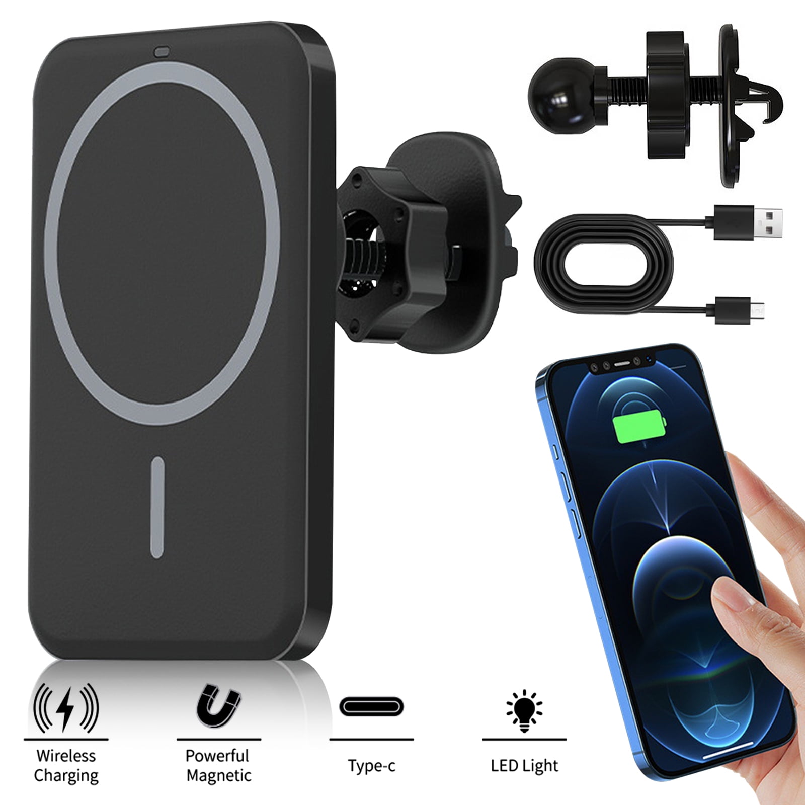 15W Wireless Car Charger for iPhone 12/13/14 Series, Qi Fast