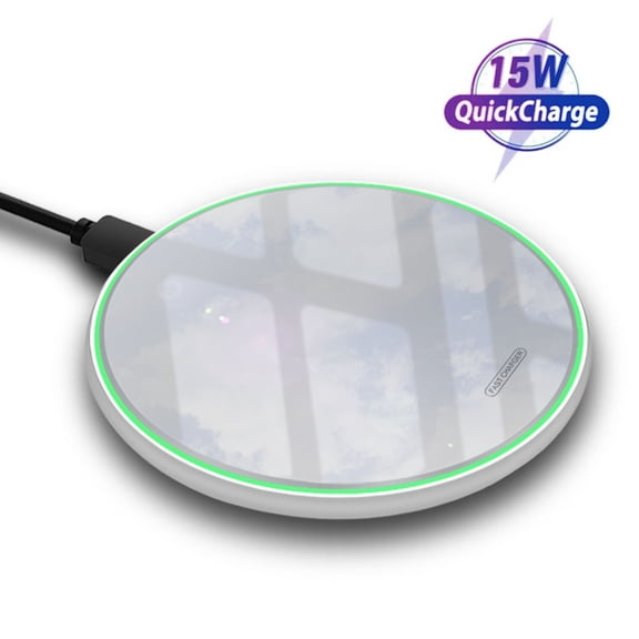 15W Max Wireless Charger with USB-C, Ultra Thin Thermal Resin Fast Charging Pad, Fast Charging Compatible for iPhone 11 X Xs Xr 8 Series, Samsung Galaxy Series & etc (No AC Adapter) (White Mirror)