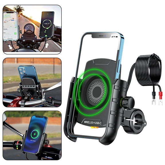 15W Motorcycle Wireless Charger + Phone Holder Mount Fast Charging