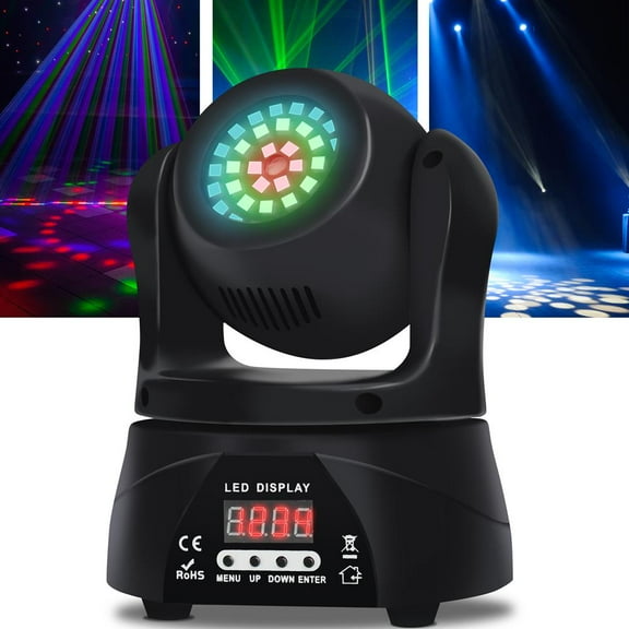 15W Moving Dance Light - Multi-Color LED Stage Light - DJ Sound & Studio Lighting System (Kaleidoscope & Laser)