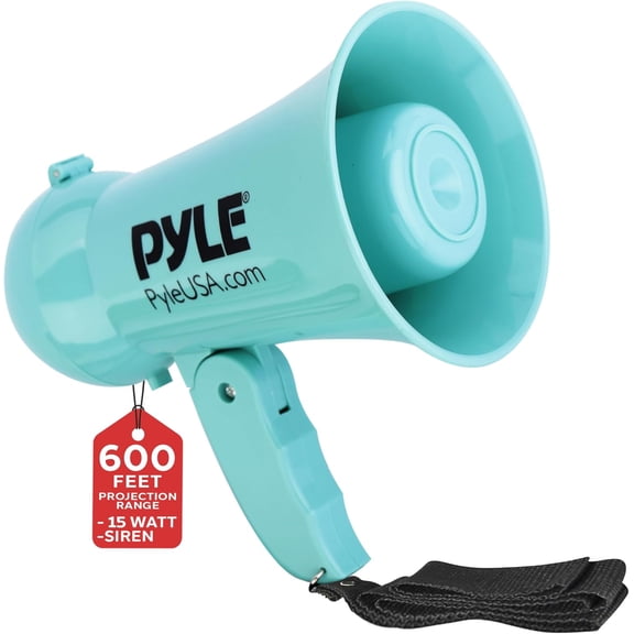 15W Portable Bullhorn Megaphone Speaker with Built-in Dynamic Microphone, Siren & Talk Switch, Adjustable Volume, Up to 600 ft Range, Ergonomic Handle, Battery Operated (6x AA), Indoor/Outdoor