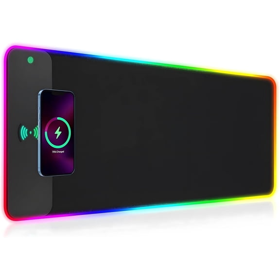 15W   RGB Gaming  Pad, XXL Large Desk Mat (31.5" x 11.8" x 0.16") with 13 Light Modes, Compatible with  17/16/15/14/13/12/11,  S23, and AirPods