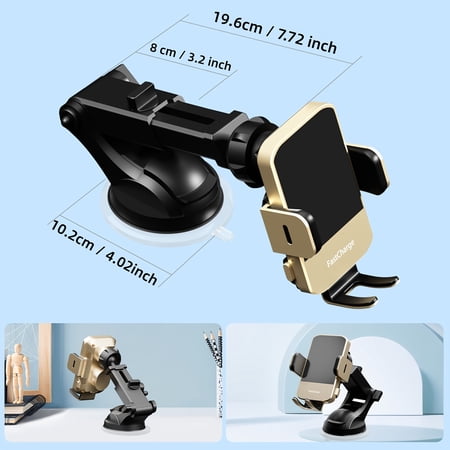 15W Rapid Wireless Car Charger, Auto-Clamping Car Mount, Wireless Fast Charging, Car Phone Mount Holder