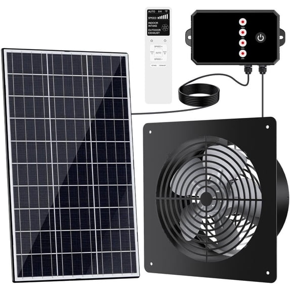 15W Solar Fan with Reversible Airflow - & Exhaust, Programmable Remote ...