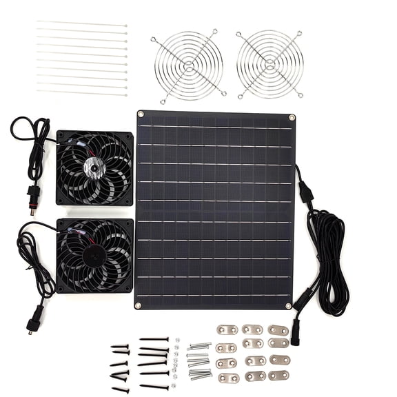 15W Solar Panel & 12V Double Fan Portable Fan 15W/12V Solar Fan for Efficient Pet Habitat & Poultry House Cooling