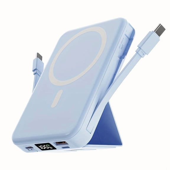 15W Wireless & 22.5W PD Fast Charging Power Bank, 10000mAh with Built-in Cables & Stand, Magnetic Mini Portable Charger for 5 Devices