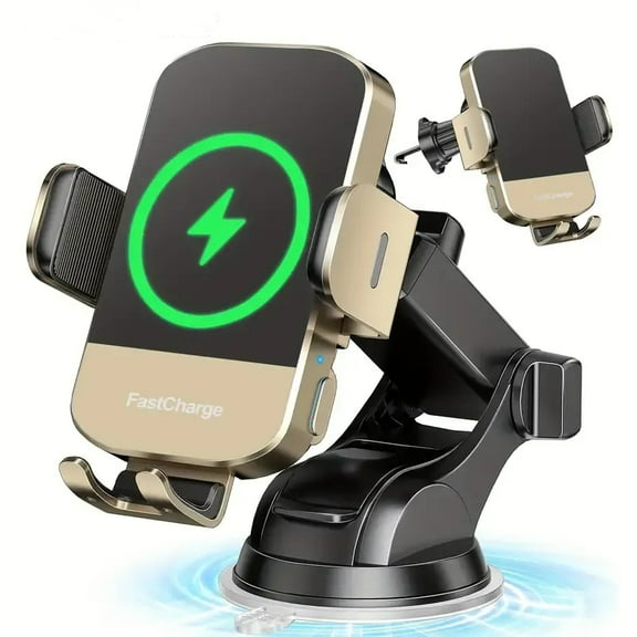 15W Wireless Car Charger, Auto-Clamping Air Vent Dashboard Windshield Car Phone Charging Holder Multifunctional Phone Mount, Compatible for iPhone Series, for Samsung Galaxy S22+ S21 S10 Note20
