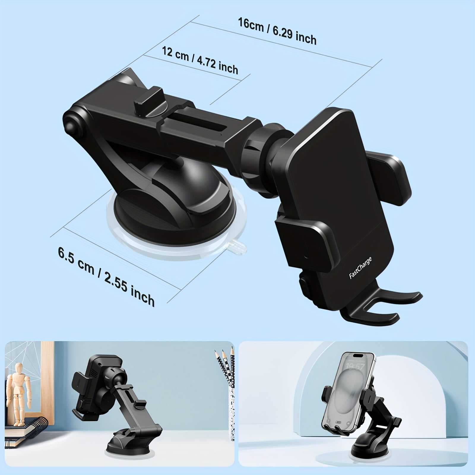 15W Wireless Car Charger | Auto-Clamping Car Mount, Fast Charging, Compatible with for iphone 17 16 15, 14, 13, 12, 11 Pro Max, Xs, for samsung,,,, S10+, USB Type-C