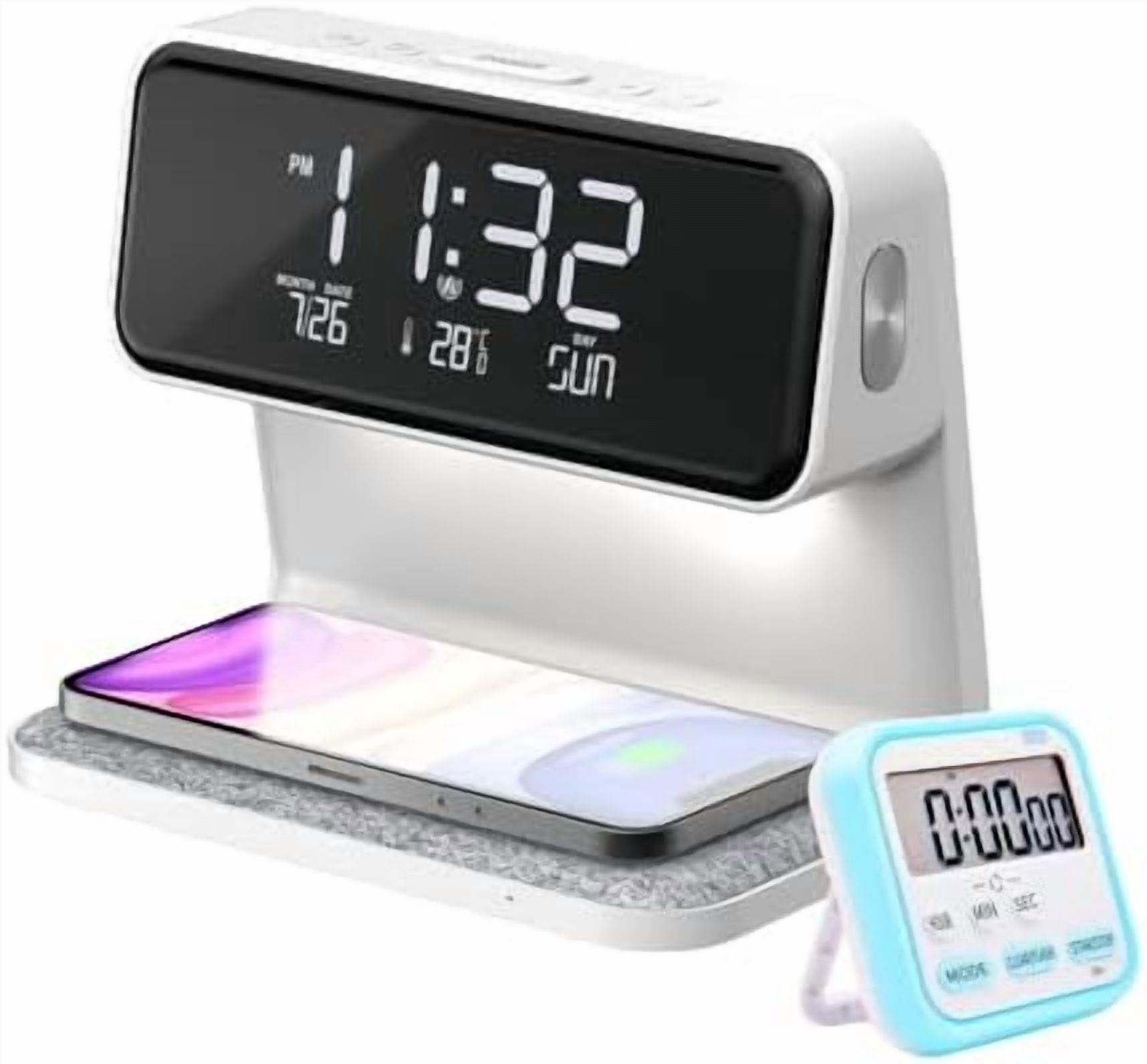 15W Wireless Charger Bedside Lamp Digital Clock, Alarm Clock Three-Speed Dimming Warm Night Light Atmosphere Smart Calendar Desk Lamp Gifts for Birthday/Christmas/Family/Friends