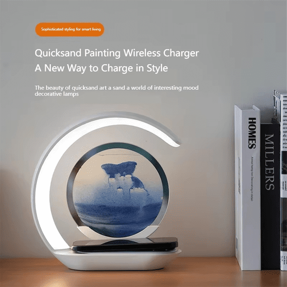 15W Wireless Charger with Quicksand Painting Night Lamp Table Top Decoration Fast Charging Station Orange,1 x Sand Painting Wireless Charging Night Light,Orange