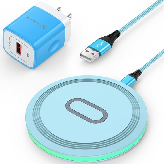 15W Wireless Charger for iPhone with QC 3.0 Charger Block,AILKIN Qi Wireless Charger Stand Fast Charging Pad Mag-Safe Charger for iPhone 15/15 pro/15 plus/15 pro max14 pro/14 pro max/13/12/11,Blue