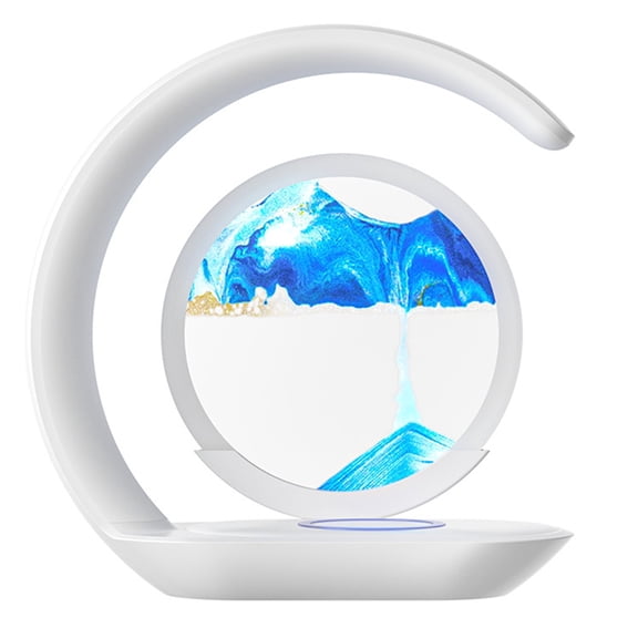 15W Wireless Charger with Quicksand Painting Night Lamp Table Top Decoration Fast Charging Station Blue