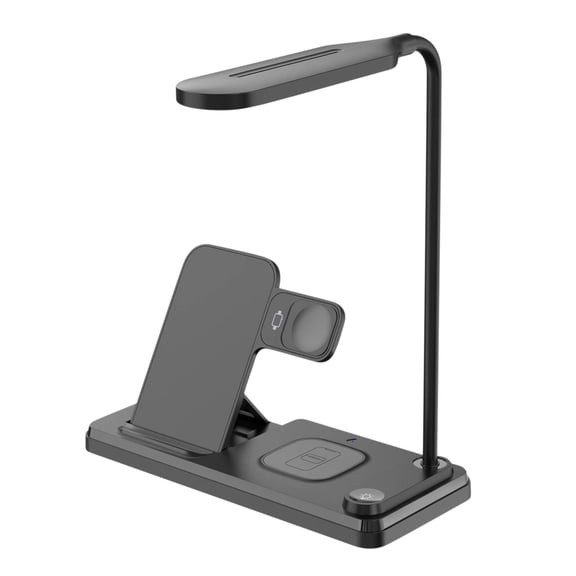 15W Wireless Charging Bedside Desk Lamp with 3 Color Modes, 360° Adjustable Light Bar, Touch Control, Multi-Device Charging for Bedroom, Office, Dorm B