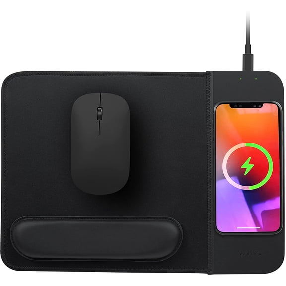 15W Wireless Charging Mouse Pad with Wrist Support, Fast Qi Wireless Charger Mouse Mat for iPhone 16/15/14/13/12/12 Pro/11/11Pro/XR/Xs/X, Samsung Galaxy S10/S9/S8 Plus Note 9/8 Multiple Devices