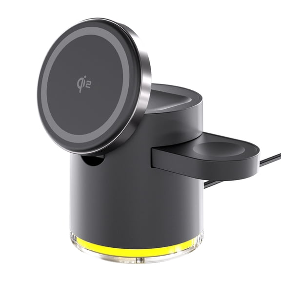 15W Wireless Charging Stand Hub Dock Station With LED Night Light Suitable For Phone Watch Earbud Three Device