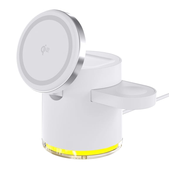15W Wireless Charging Stand Hub Dock Station With LED Night Light Suitable For Phone Watch Earbud Three Device