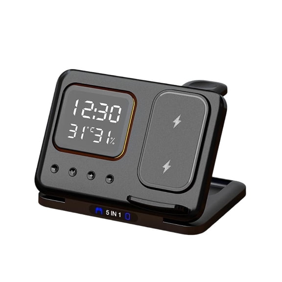 15W Wireless Charging Station Electronic Clock Thermometer Multi-functional for Smartphone Watch ,Fast Charging Devices