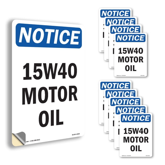 15W40 Motor Oil OSHA Notice Vinyl Decal Label 10 Inch x 7 Inch - 10 Pack