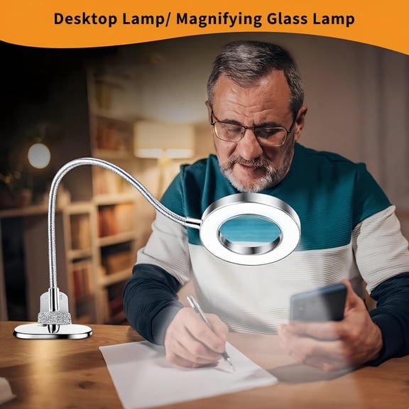 15X Magnifying LED Desk Lamp with Adjustable Arm & Base - Hands - Free, USB - Powered, Ideal for Reading, Manicures, Eyelash Extensions & More (Black/White/Silvery)