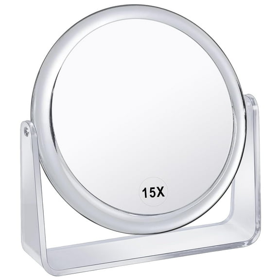 15X Magnifying Makeup Mirror for Desk Double Sided 1X/15X Desk Mirror,Portable Table Small Standing Magnifying Mirror for Cosmetic, Transparent, MKT69Z