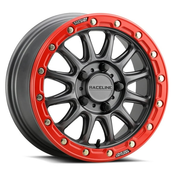 15X10 Raceline A14GR Alpha Gunmetal W/ Red BEADLOCK UTV Wheel 5x4.5 (25mm)