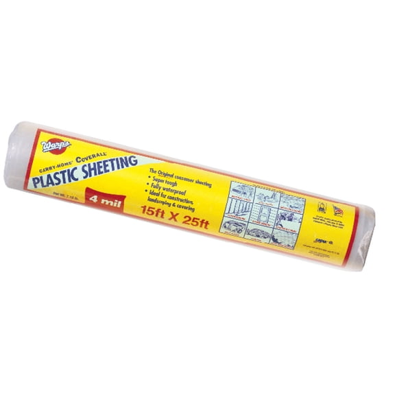 Warp Bros. Plastic Sheeting - Clear - 15 Ft x 25 Ft, 4 Mil Residential Use, Standard Application
