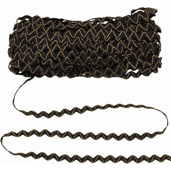 15Yards0.35inch S Woven Braid Trim Black Gold Wave Bending Fringe Trim Polyester Woven Edge Ribbon Fabric Ribbon for Sewing Wedding Dress DIY Crafts Gift Wrapping
