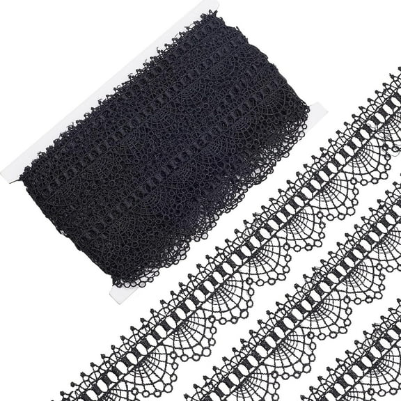 15Yards Black Venice Craft Lace Trim 1.5Inch Polyester Wavy Ribbon Crochet Floral Eyelet Lace Fabric Tulle Crafting Scalloped Edge