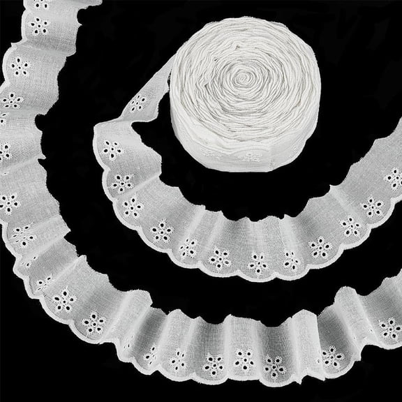 15Yards Cotton Lace Trim 1-5/8" WhiteSmoke Cotton Eyelet Lace Ribbon Floral Embroidery Ruffle Lace Trim Wavy Edge Floral Cotton Lace Ribbon