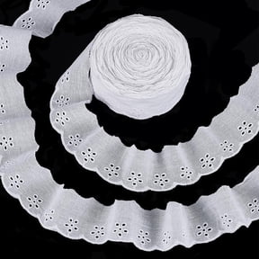 15Yards Cotton Lace Trim 1-5/8 inch White Cotton Eyelet Lace Ribbon Floral Embroidery Ruffle Lace Trim Wavy Edge Floral Cotton Lace Ribbon