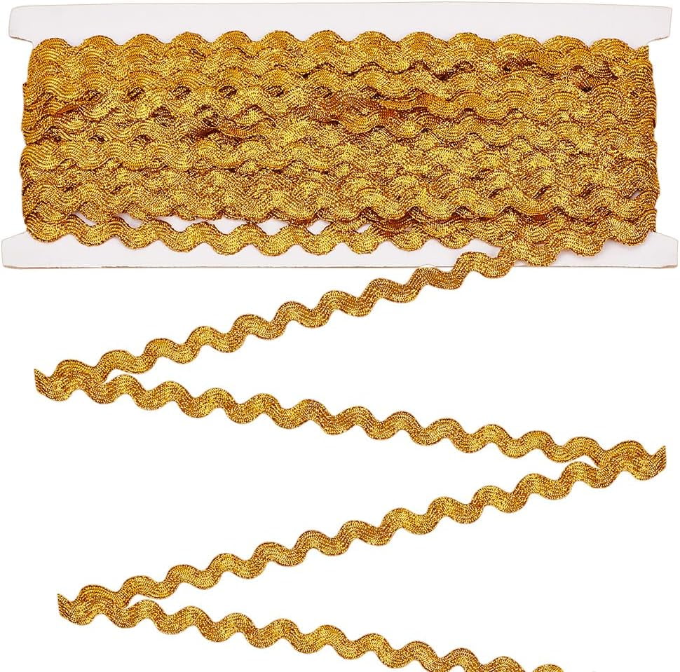 15Yards Golden Wavy Bending Ribbon 0.3inch Wide Metallic Rick Rack Trim ...