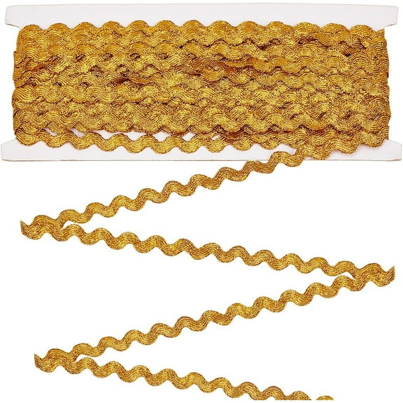 15Yards Golden Wavy Bending Ribbon 0.3inch Wide Metallic Rick Rack Trim Webbing Edge Trim Gold Glitter S Wave Braid Trim for DIY Making Gift Wrapping Sewing Cloth Home Party Decoration