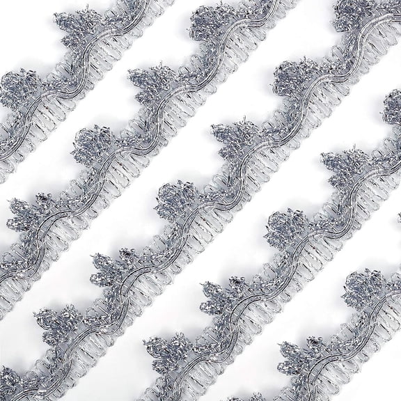 15Yards Metallic Lace Trim Silver Craft Lace Ribbon Decorated Gimp Trim 3/4"(18mm) x1mm