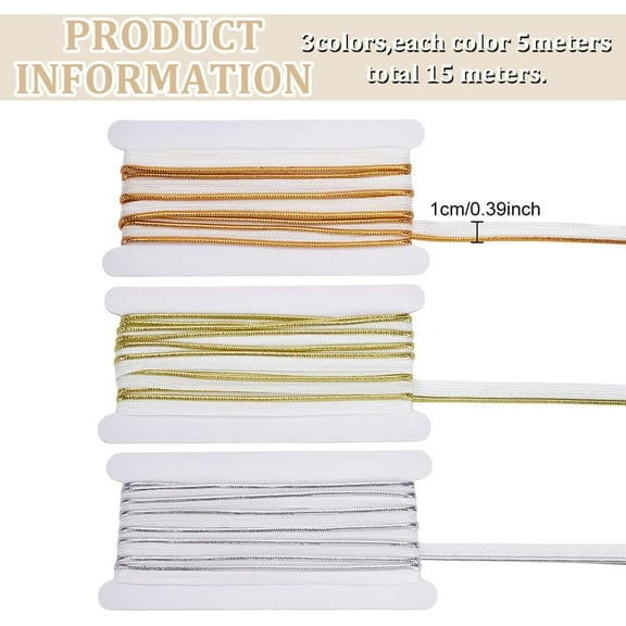 15Yards Piping Trim with Metallic Lip 0.4'' Width Piping Sewing Trim Piping Cord for Sewing Edge Trim Ribbon
